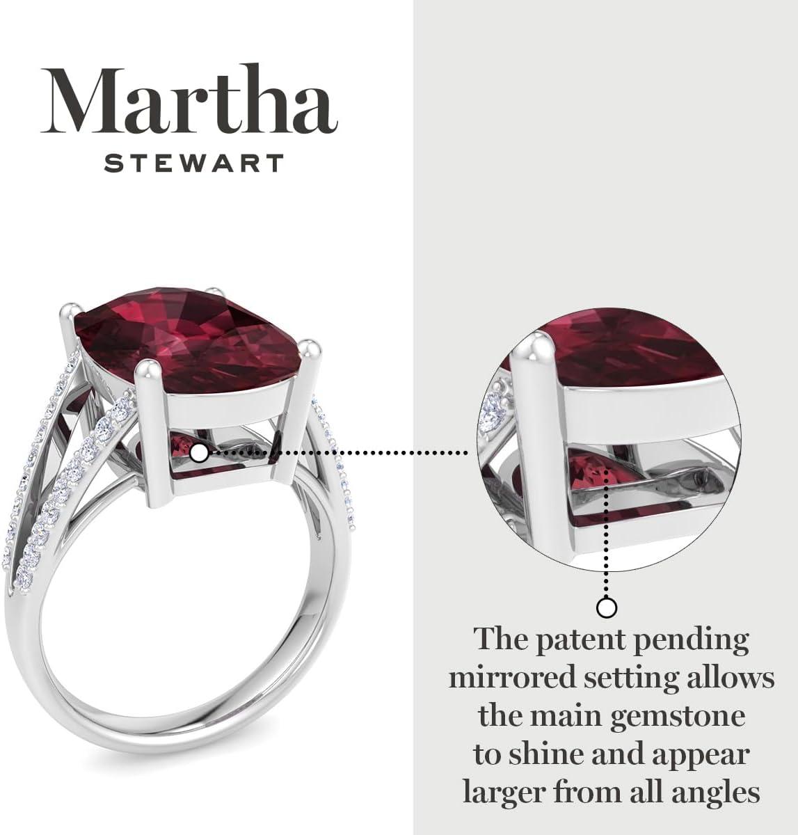 imageMartha Stewart 10 14 Carat Cushion Cut Gemstone Ring with Lab Grown Diamonds in Sterling Silver Choose Your GemstoneGarnet