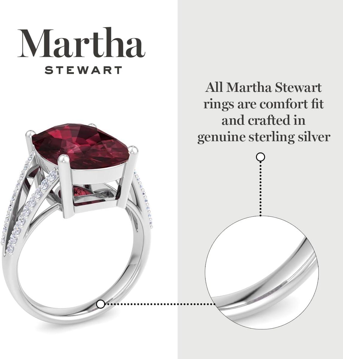 imageMartha Stewart 10 14 Carat Cushion Cut Gemstone Ring with Lab Grown Diamonds in Sterling Silver Choose Your GemstoneGarnet