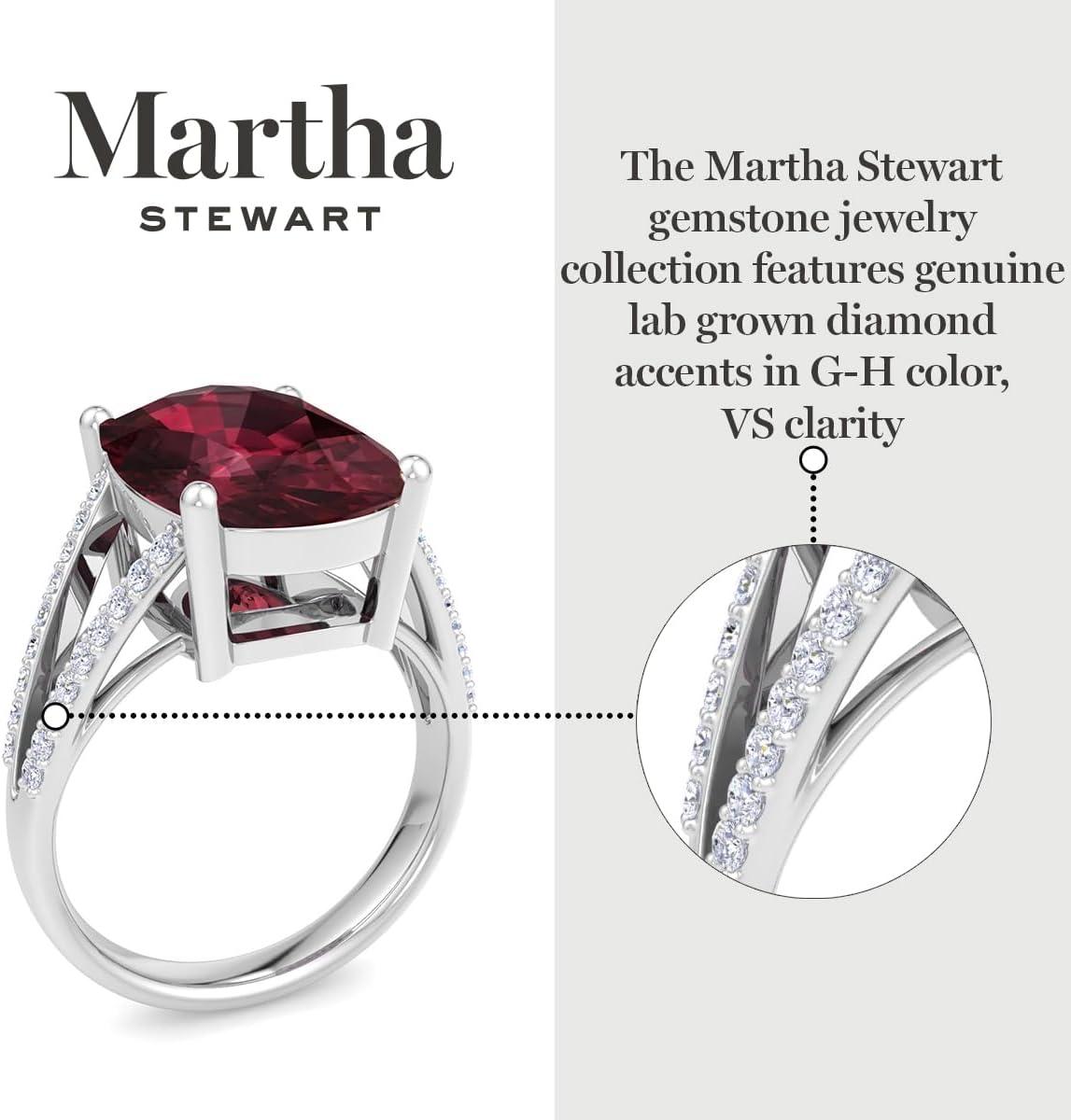 imageMartha Stewart 10 14 Carat Cushion Cut Gemstone Ring with Lab Grown Diamonds in Sterling Silver Choose Your GemstoneGarnet
