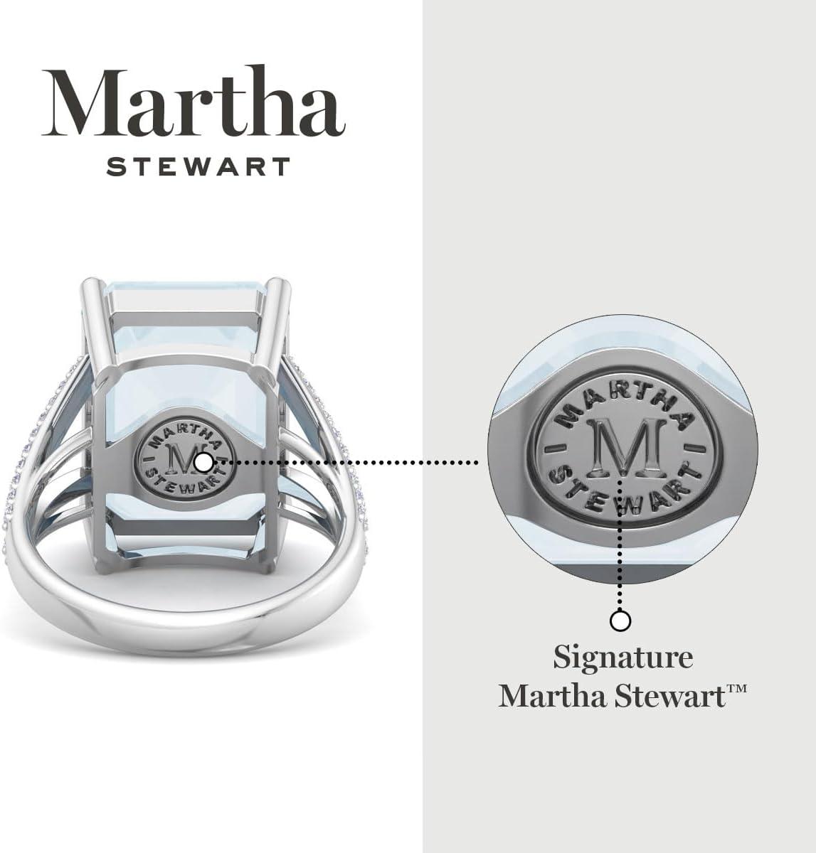 imageMartha Stewart 10 14 Carat Emerald Cut Gemstone Ring with Lab Grown Diamonds in Sterling Silver Choose Your GemstoneAquamarine