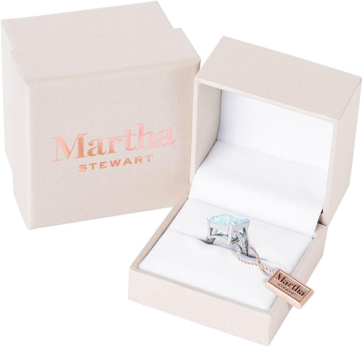 imageMartha Stewart 10 14 Carat Emerald Cut Gemstone Ring with Lab Grown Diamonds in Sterling Silver Choose Your GemstoneAquamarine