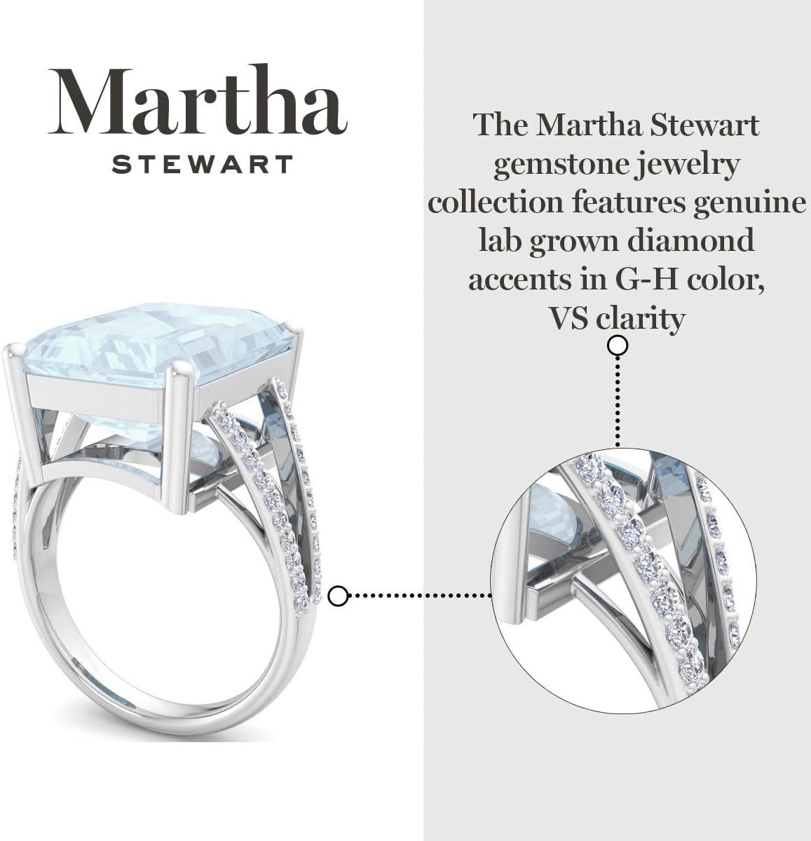 imageMartha Stewart 10 14 Carat Emerald Cut Gemstone Ring with Lab Grown Diamonds in Sterling Silver Choose Your GemstoneAquamarine