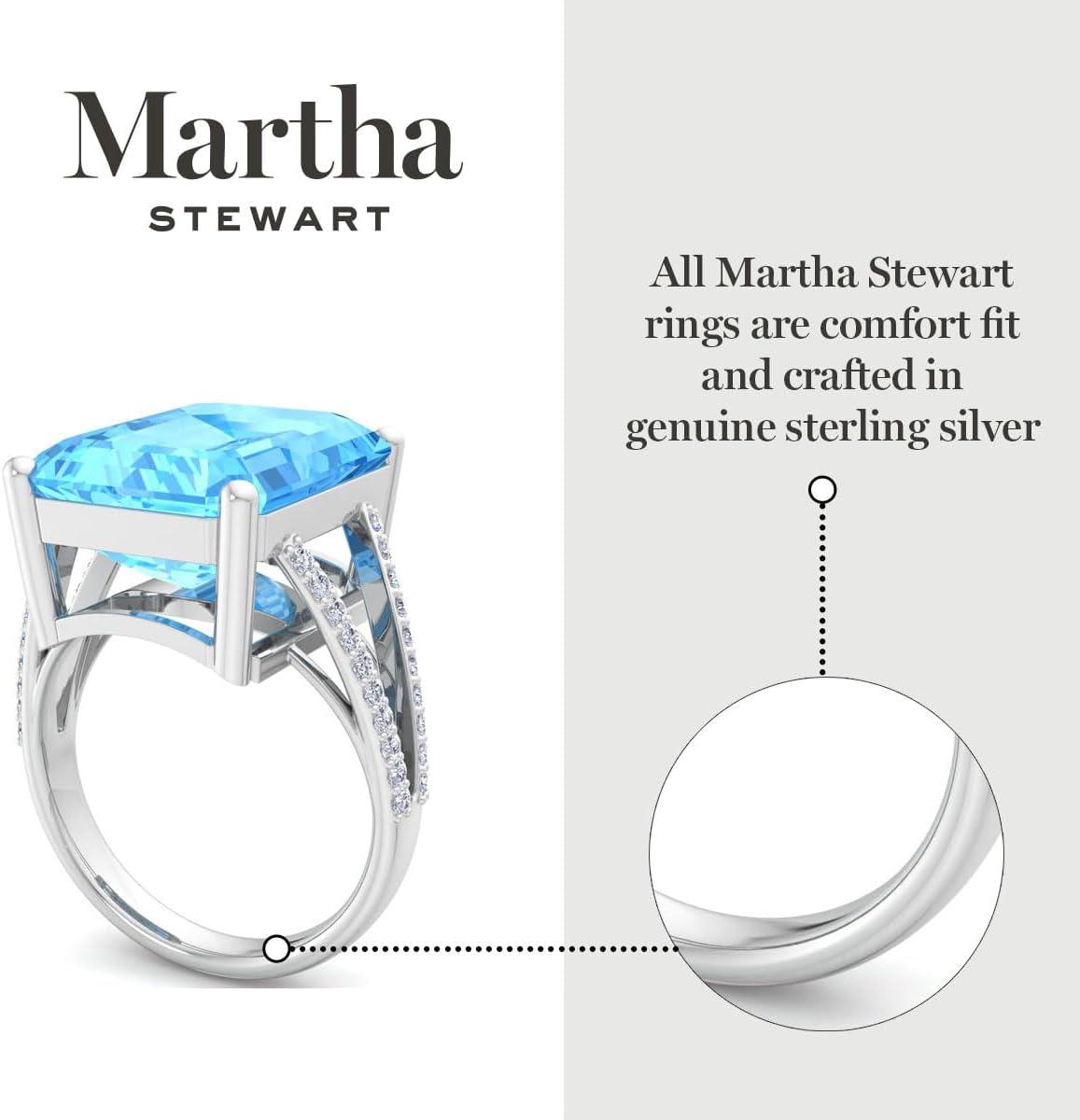 imageMartha Stewart 10 14 Carat Emerald Cut Gemstone Ring with Lab Grown Diamonds in Sterling Silver Choose Your GemstoneBlue Topaz