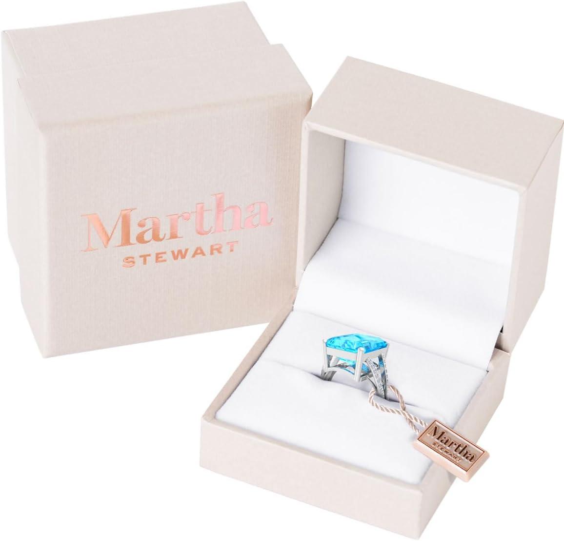 imageMartha Stewart 10 14 Carat Emerald Cut Gemstone Ring with Lab Grown Diamonds in Sterling Silver Choose Your GemstoneBlue Topaz