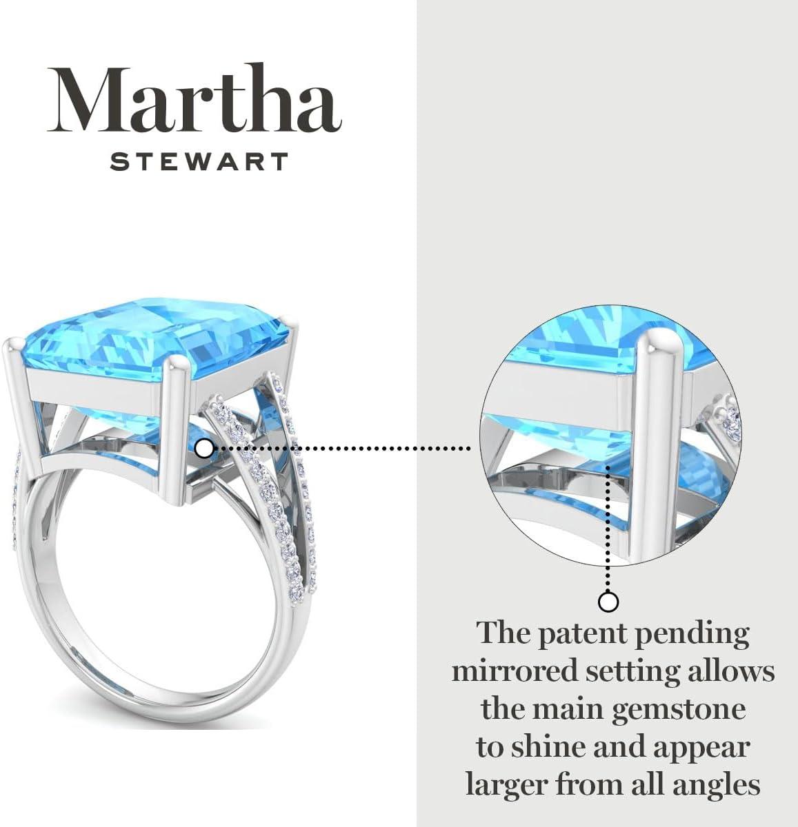 imageMartha Stewart 10 14 Carat Emerald Cut Gemstone Ring with Lab Grown Diamonds in Sterling Silver Choose Your GemstoneBlue Topaz
