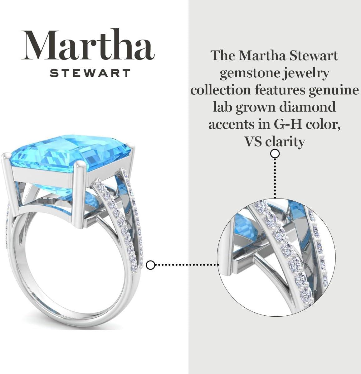 imageMartha Stewart 10 14 Carat Emerald Cut Gemstone Ring with Lab Grown Diamonds in Sterling Silver Choose Your GemstoneBlue Topaz