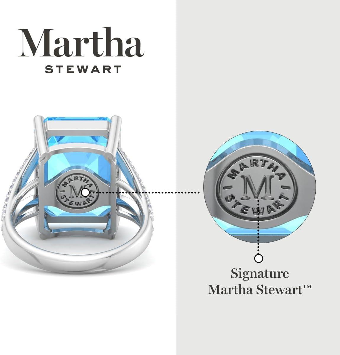 imageMartha Stewart 10 14 Carat Emerald Cut Gemstone Ring with Lab Grown Diamonds in Sterling Silver Choose Your GemstoneBlue Topaz