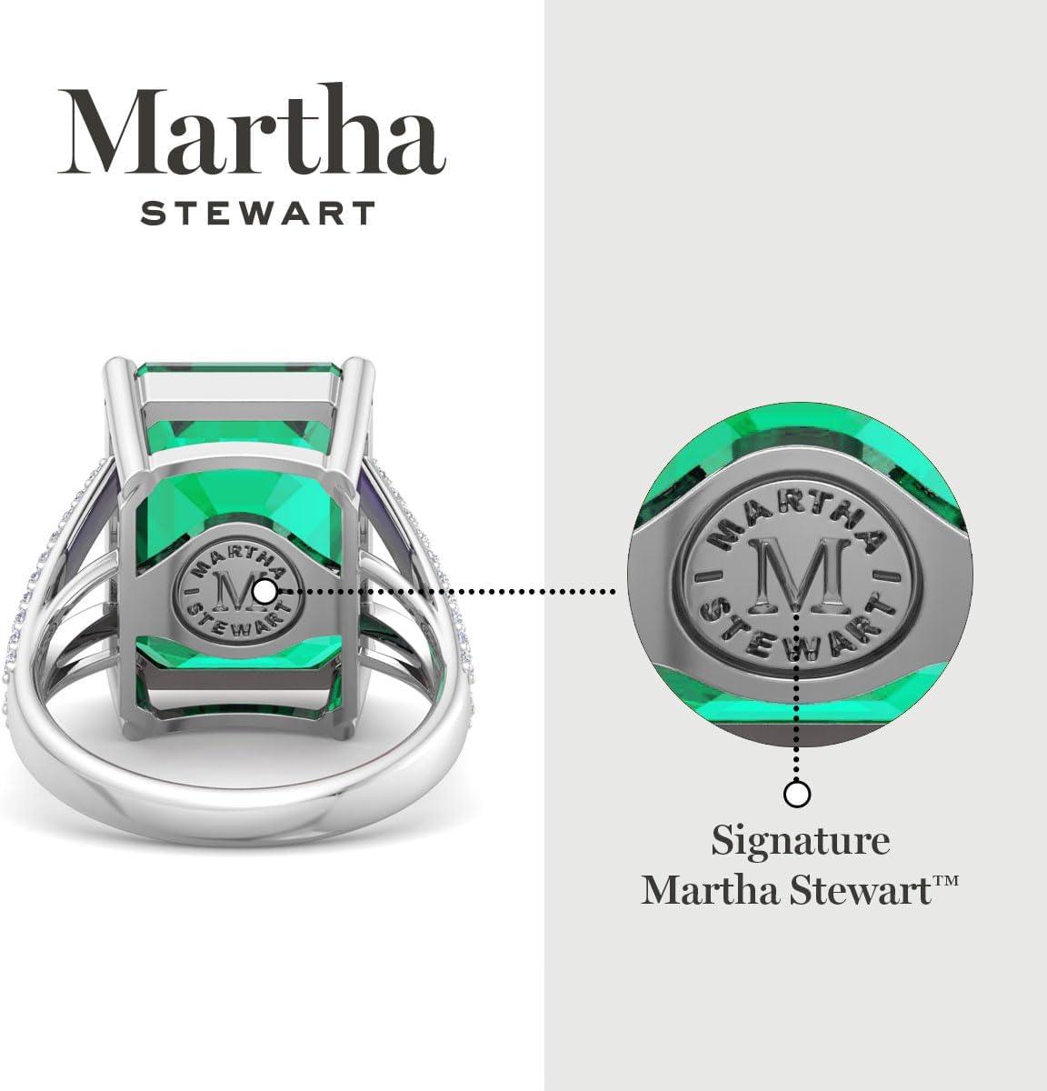 imageMartha Stewart 10 14 Carat Emerald Cut Gemstone Ring with Lab Grown Diamonds in Sterling Silver Choose Your GemstoneEmerald