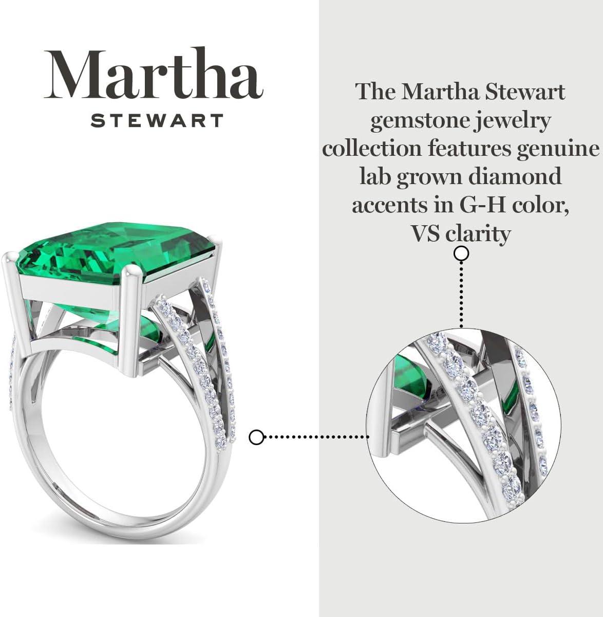 imageMartha Stewart 10 14 Carat Emerald Cut Gemstone Ring with Lab Grown Diamonds in Sterling Silver Choose Your GemstoneEmerald