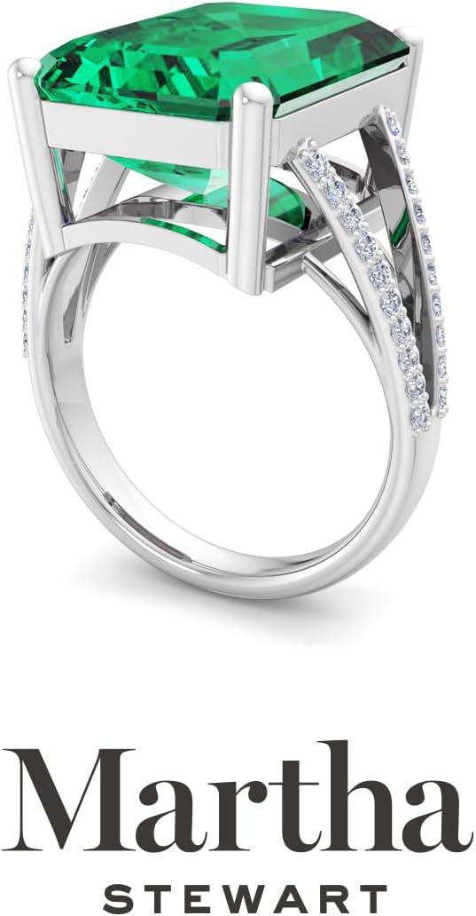 imageMartha Stewart 10 14 Carat Emerald Cut Gemstone Ring with Lab Grown Diamonds in Sterling Silver Choose Your GemstoneEmerald
