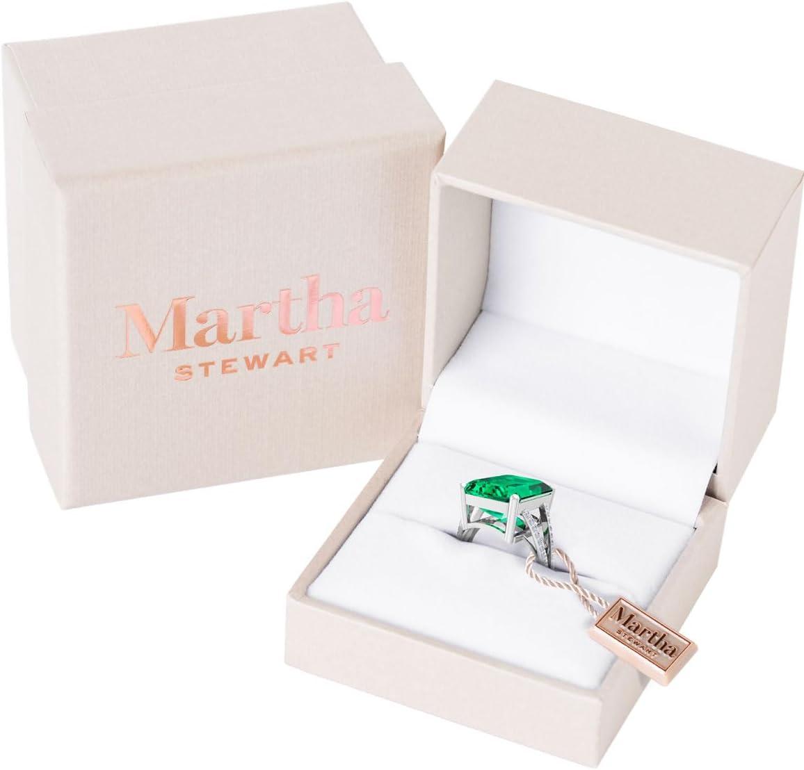 imageMartha Stewart 10 14 Carat Emerald Cut Gemstone Ring with Lab Grown Diamonds in Sterling Silver Choose Your GemstoneEmerald