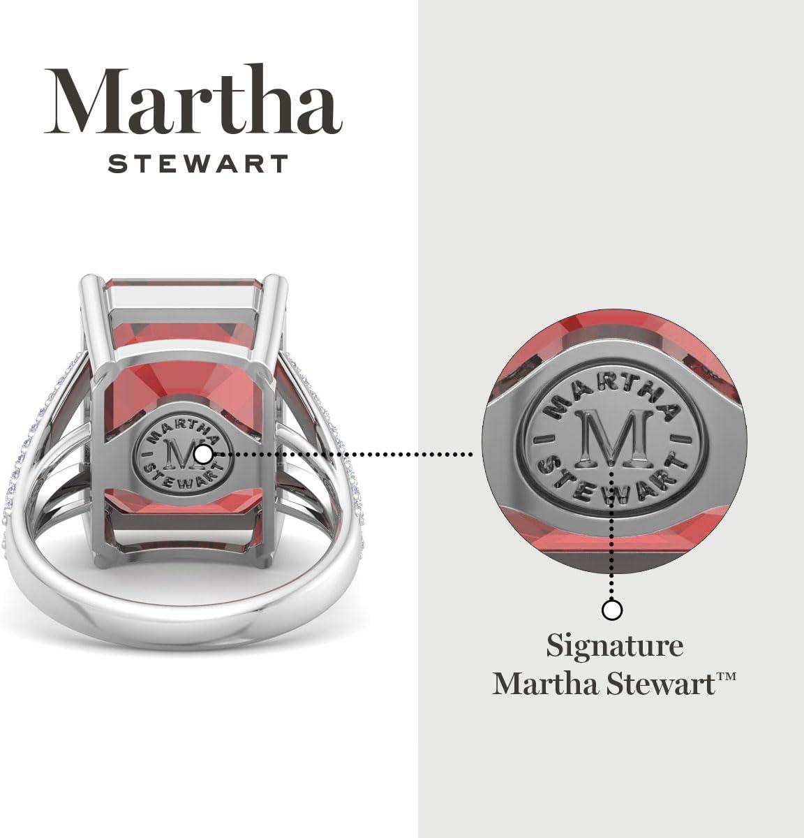 imageMartha Stewart 10 14 Carat Emerald Cut Gemstone Ring with Lab Grown Diamonds in Sterling Silver Choose Your GemstoneGarnet