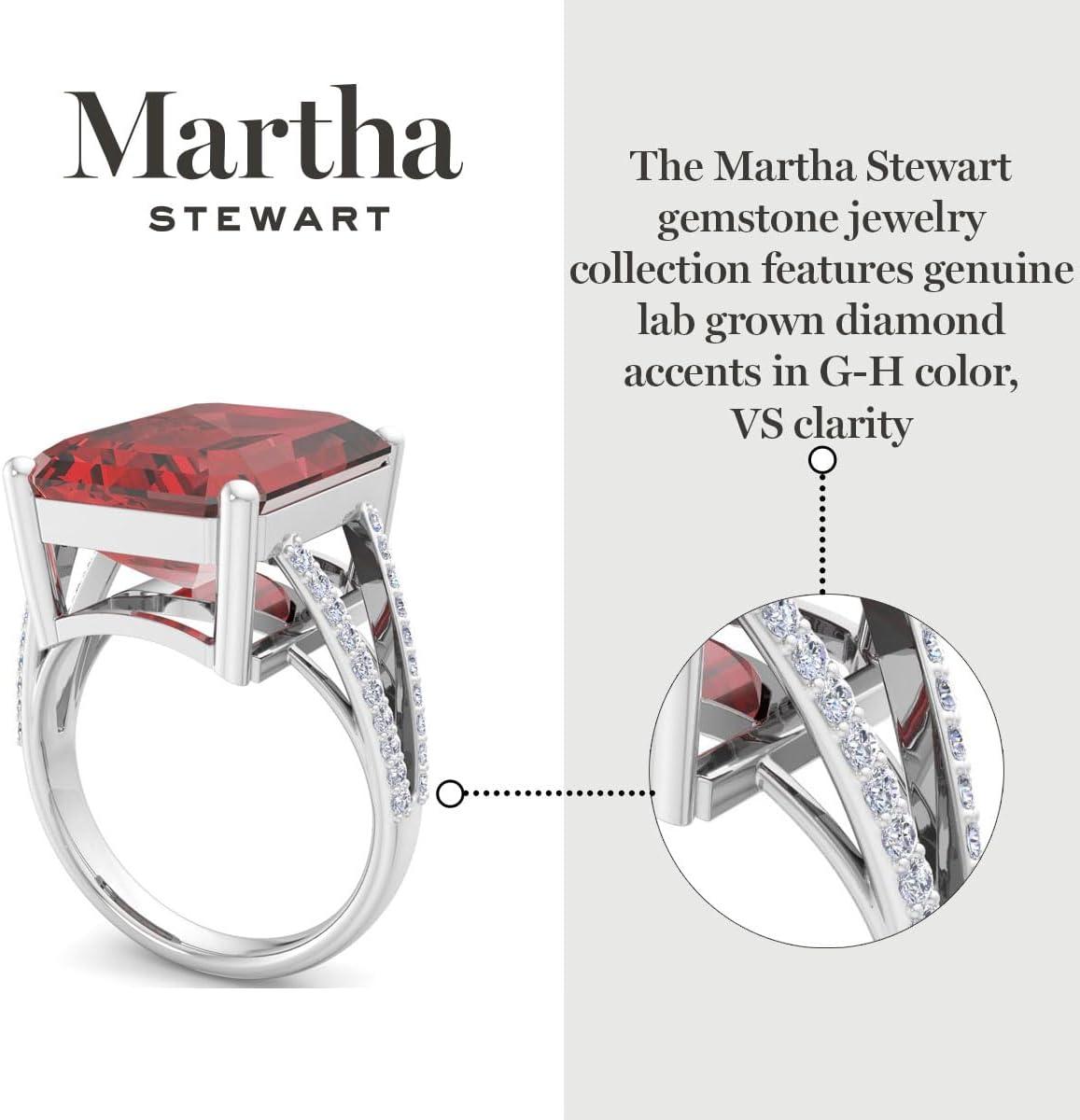 imageMartha Stewart 10 14 Carat Emerald Cut Gemstone Ring with Lab Grown Diamonds in Sterling Silver Choose Your GemstoneGarnet