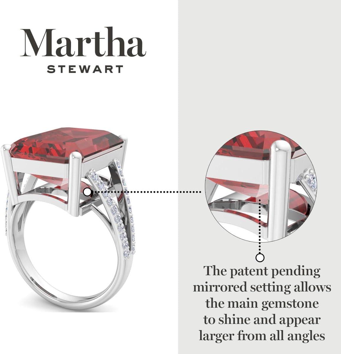 imageMartha Stewart 10 14 Carat Emerald Cut Gemstone Ring with Lab Grown Diamonds in Sterling Silver Choose Your GemstoneGarnet