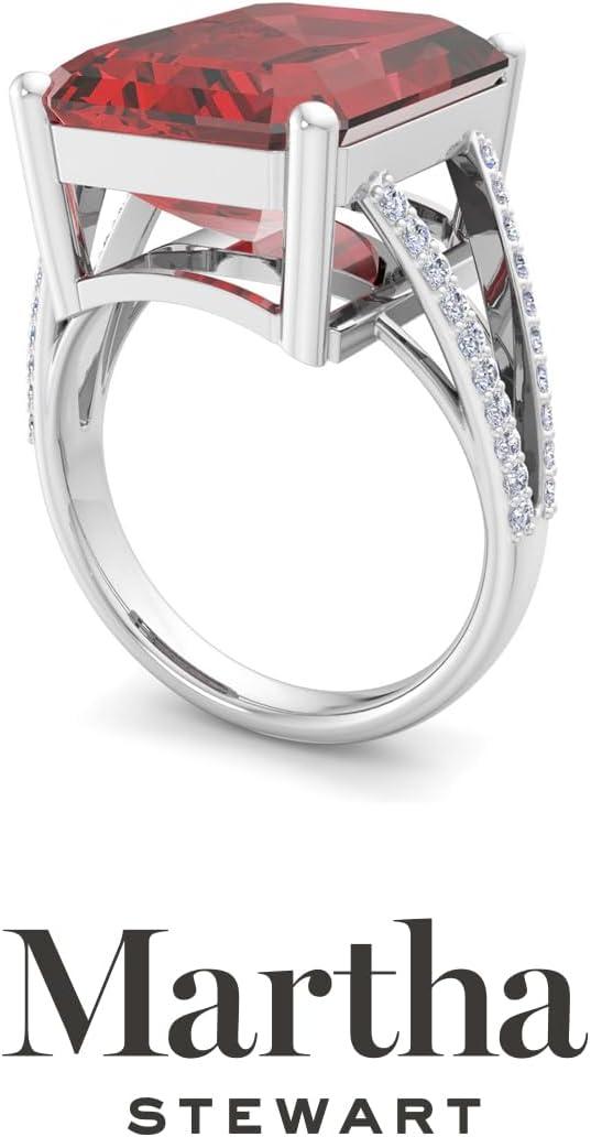 imageMartha Stewart 10 14 Carat Emerald Cut Gemstone Ring with Lab Grown Diamonds in Sterling Silver Choose Your GemstoneGarnet