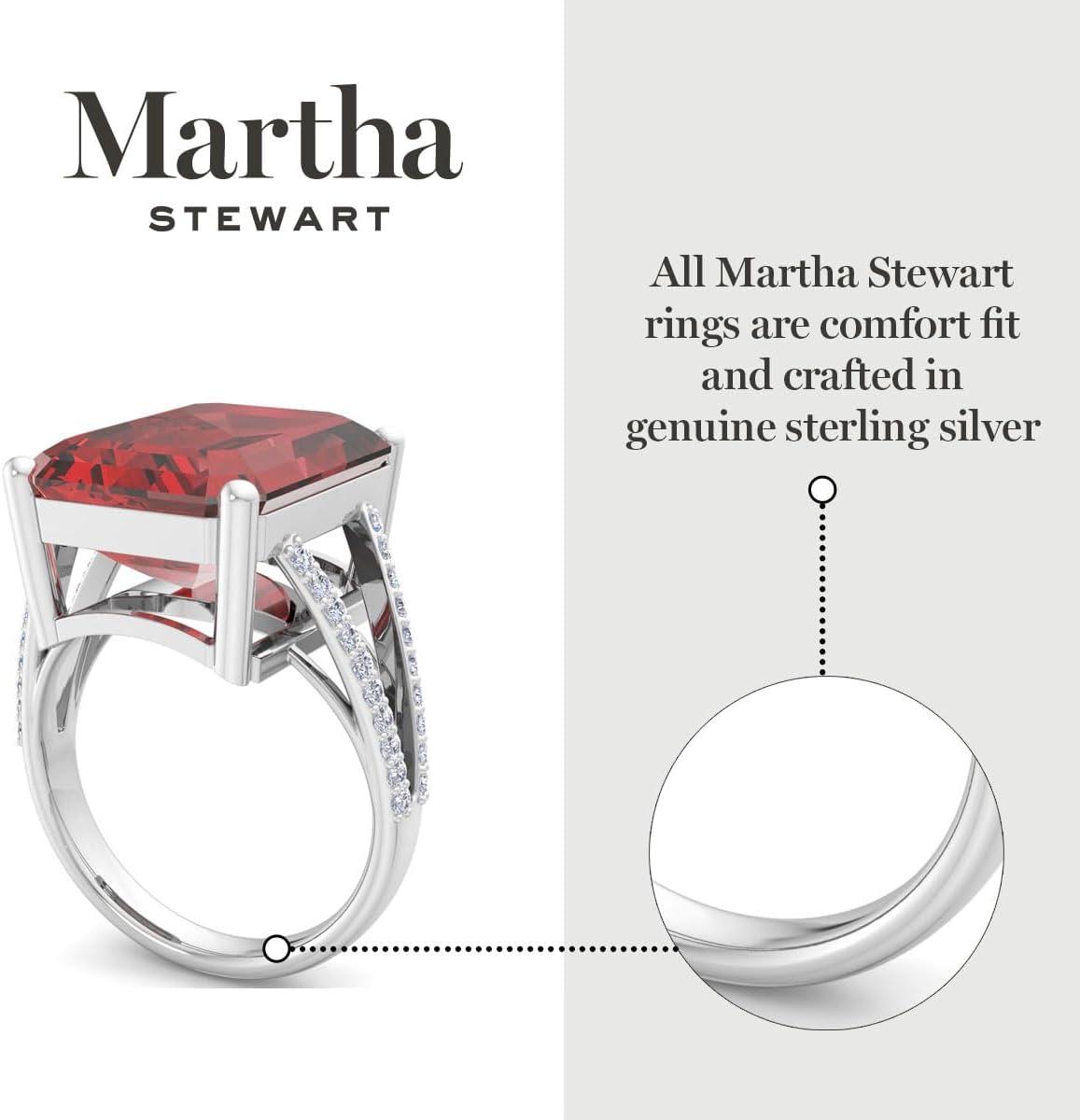 imageMartha Stewart 10 14 Carat Emerald Cut Gemstone Ring with Lab Grown Diamonds in Sterling Silver Choose Your GemstoneGarnet