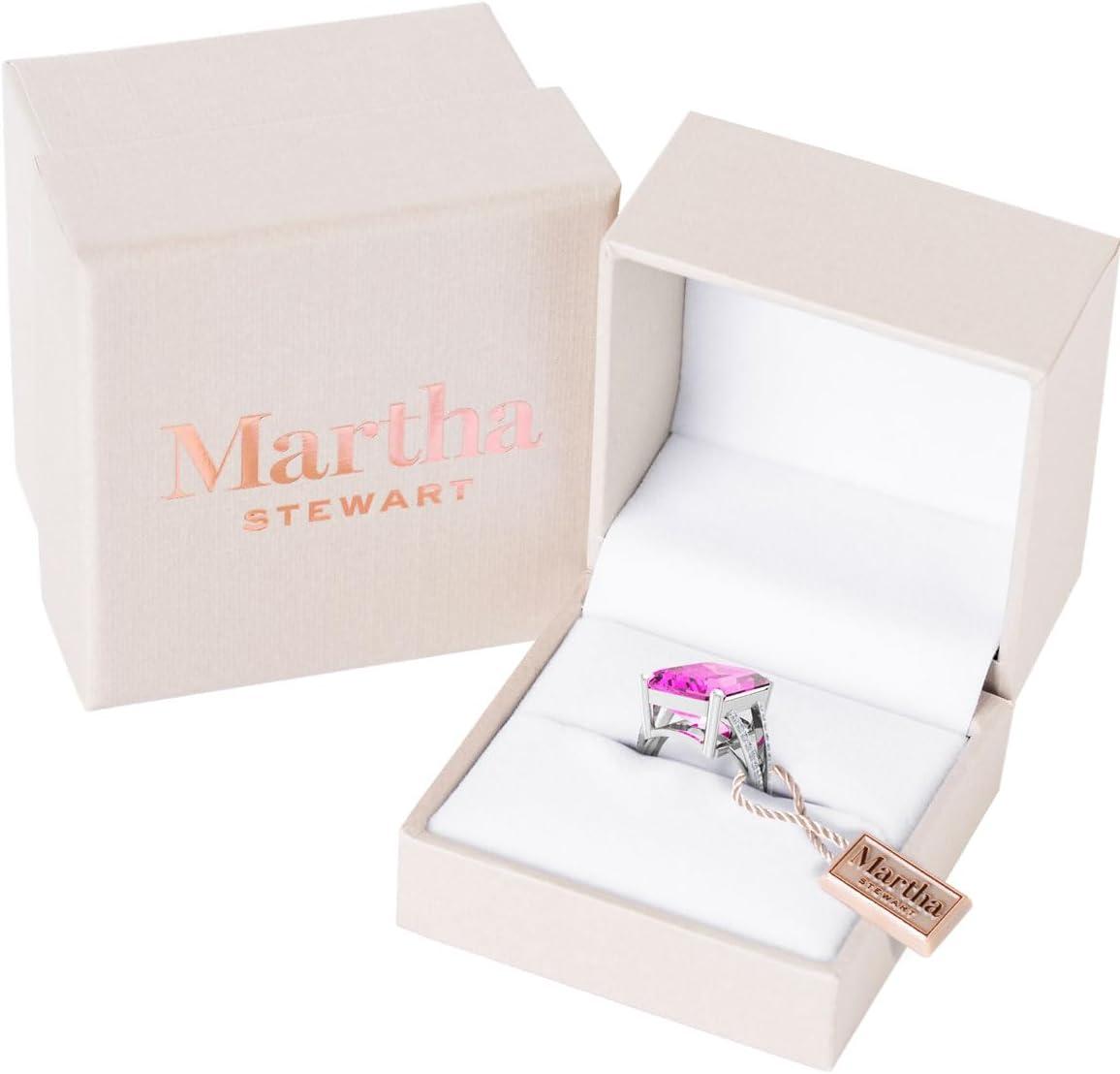 imageMartha Stewart 10 14 Carat Emerald Cut Gemstone Ring with Lab Grown Diamonds in Sterling Silver Choose Your GemstonePink Sapphire