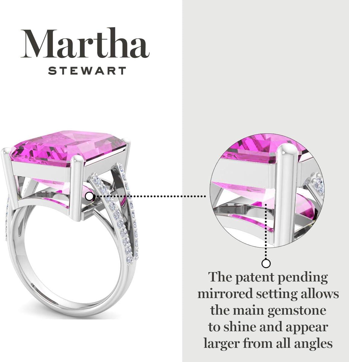 imageMartha Stewart 10 14 Carat Emerald Cut Gemstone Ring with Lab Grown Diamonds in Sterling Silver Choose Your GemstonePink Sapphire