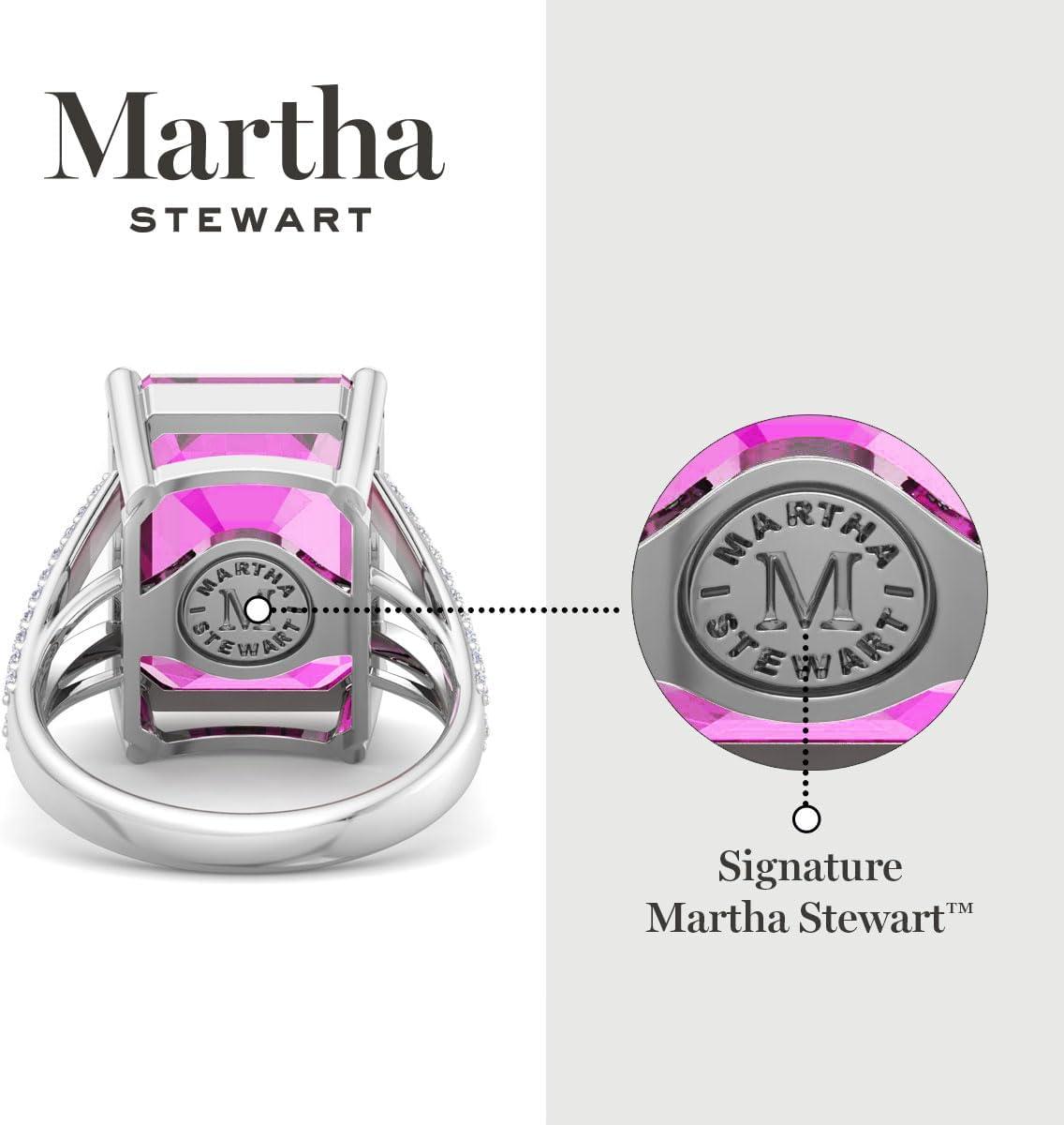 imageMartha Stewart 10 14 Carat Emerald Cut Gemstone Ring with Lab Grown Diamonds in Sterling Silver Choose Your GemstonePink Sapphire