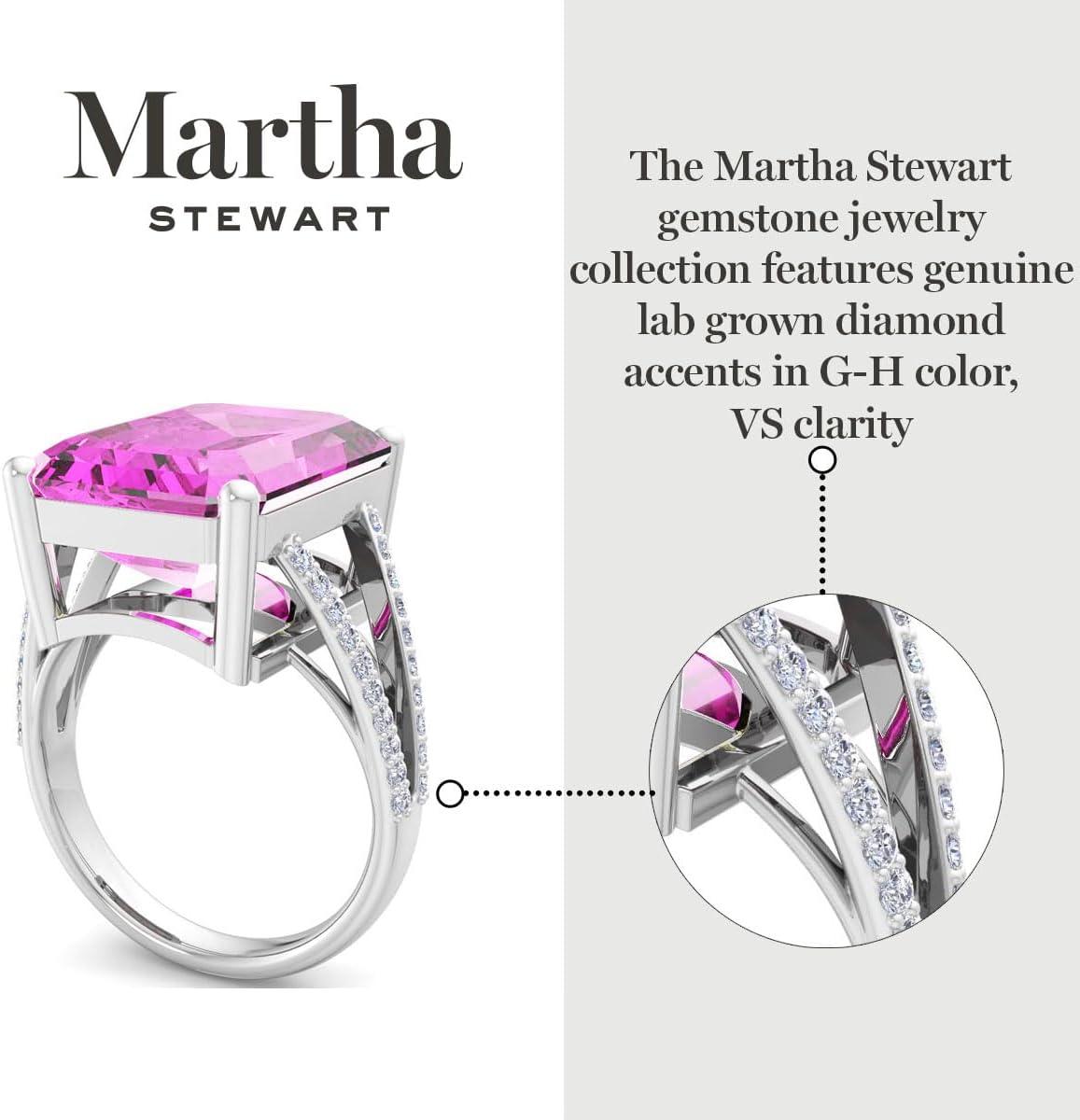 imageMartha Stewart 10 14 Carat Emerald Cut Gemstone Ring with Lab Grown Diamonds in Sterling Silver Choose Your GemstonePink Sapphire