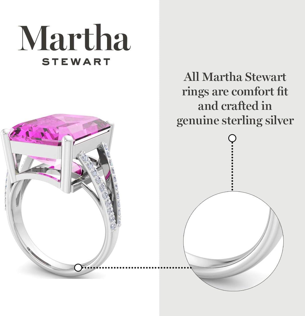 imageMartha Stewart 10 14 Carat Emerald Cut Gemstone Ring with Lab Grown Diamonds in Sterling Silver Choose Your GemstonePink Sapphire