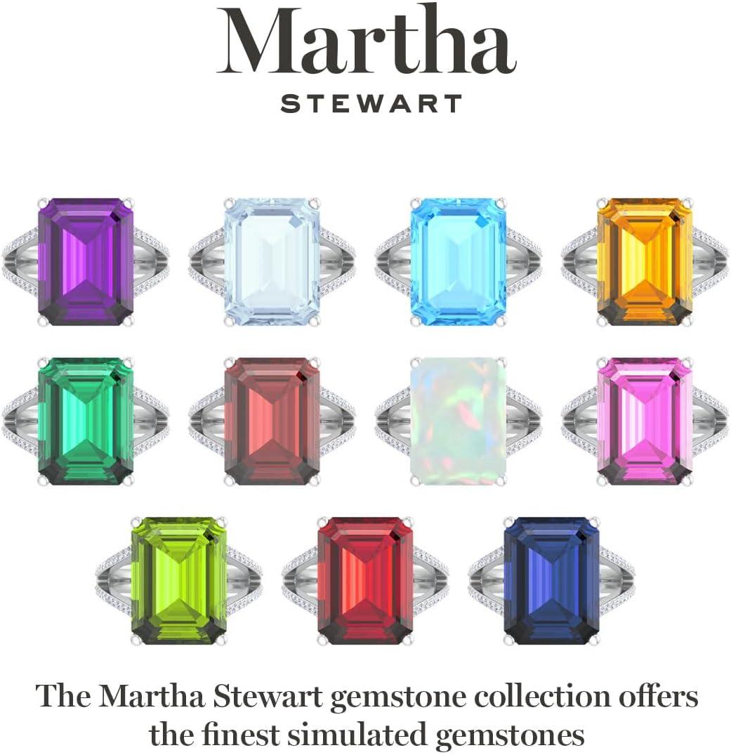 imageMartha Stewart 10 14 Carat Emerald Cut Gemstone Ring with Lab Grown Diamonds in Sterling Silver Choose Your GemstoneRuby