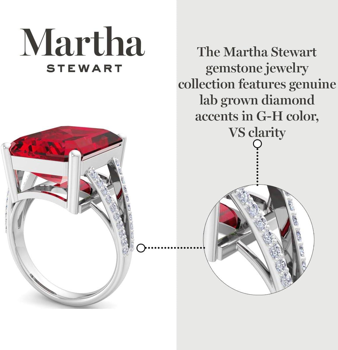 imageMartha Stewart 10 14 Carat Emerald Cut Gemstone Ring with Lab Grown Diamonds in Sterling Silver Choose Your GemstoneRuby