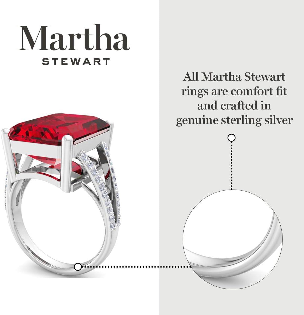 imageMartha Stewart 10 14 Carat Emerald Cut Gemstone Ring with Lab Grown Diamonds in Sterling Silver Choose Your GemstoneRuby