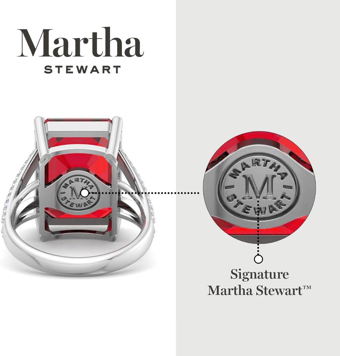 imageMartha Stewart 10 14 Carat Emerald Cut Gemstone Ring with Lab Grown Diamonds in Sterling Silver Choose Your GemstoneRuby