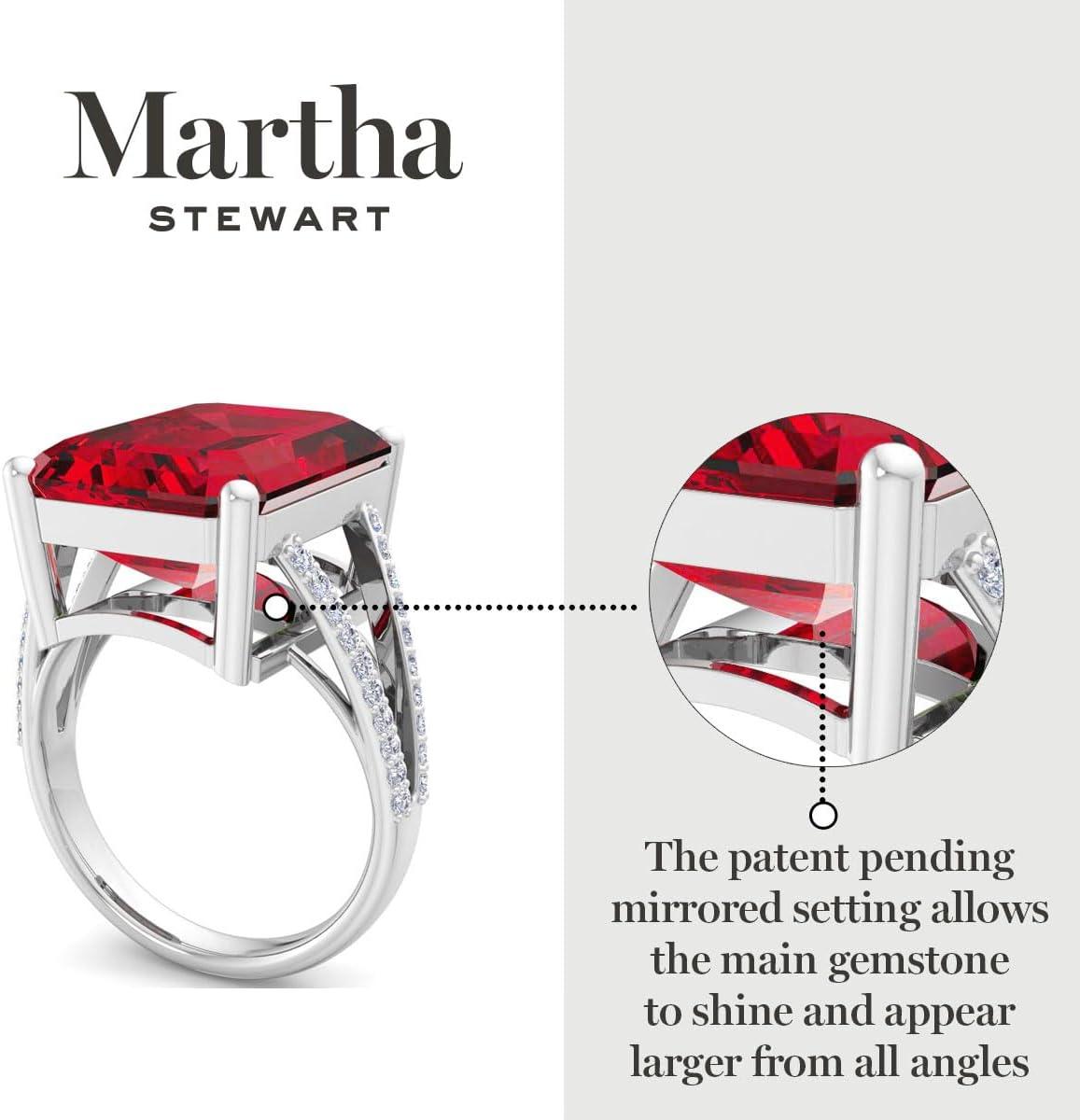 imageMartha Stewart 10 14 Carat Emerald Cut Gemstone Ring with Lab Grown Diamonds in Sterling Silver Choose Your GemstoneRuby