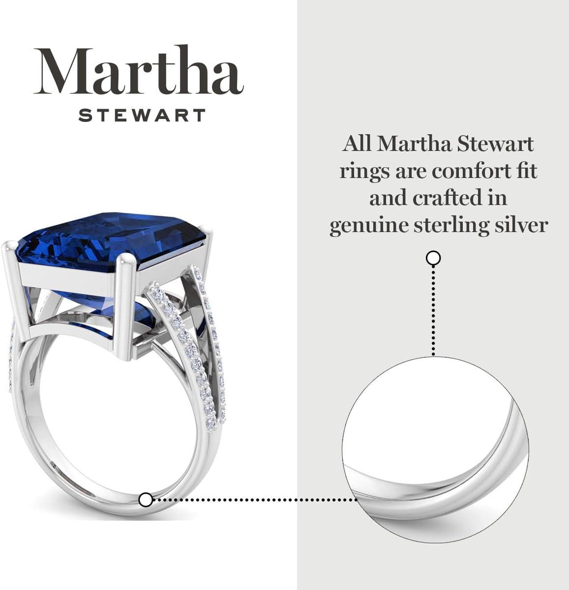 imageMartha Stewart 10 14 Carat Emerald Cut Gemstone Ring with Lab Grown Diamonds in Sterling Silver Choose Your GemstoneSapphire