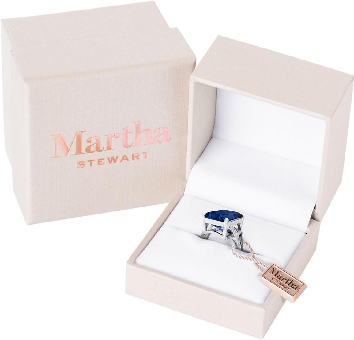 imageMartha Stewart 10 14 Carat Emerald Cut Gemstone Ring with Lab Grown Diamonds in Sterling Silver Choose Your GemstoneSapphire