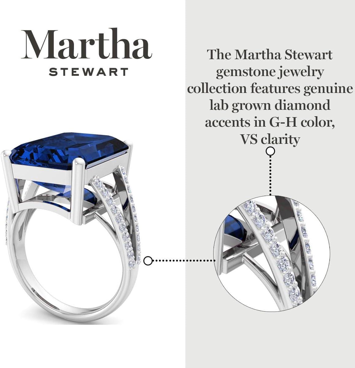 imageMartha Stewart 10 14 Carat Emerald Cut Gemstone Ring with Lab Grown Diamonds in Sterling Silver Choose Your GemstoneSapphire