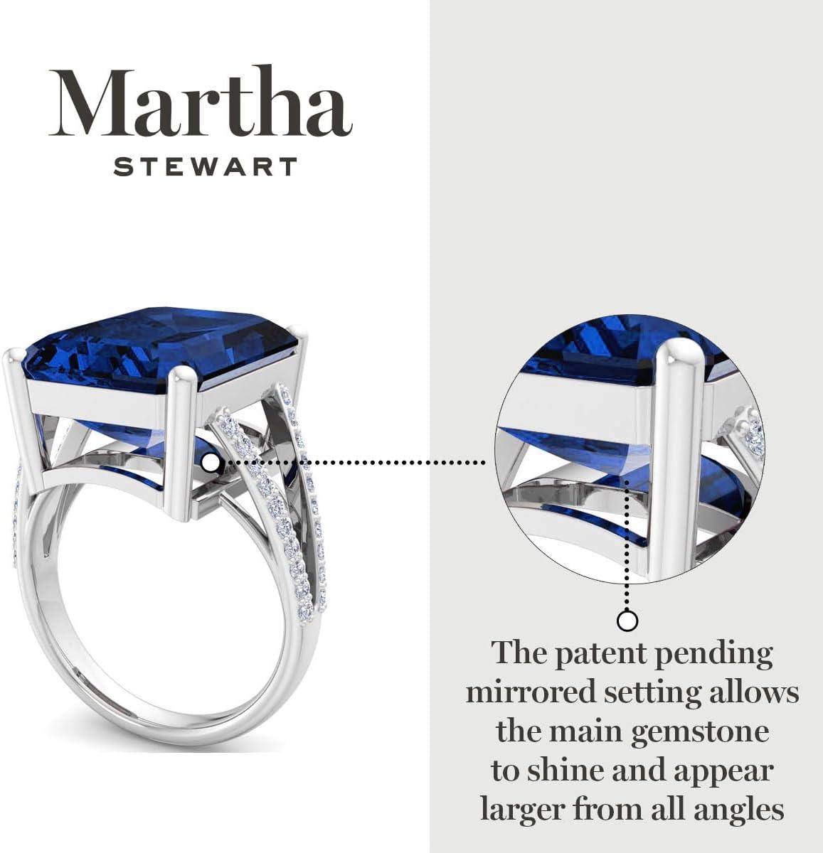 imageMartha Stewart 10 14 Carat Emerald Cut Gemstone Ring with Lab Grown Diamonds in Sterling Silver Choose Your GemstoneSapphire