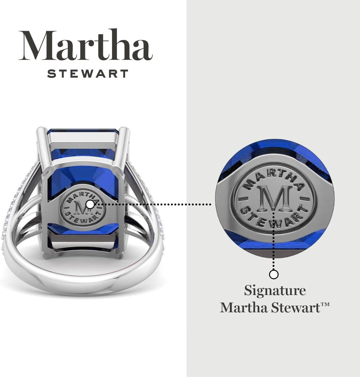 imageMartha Stewart 10 14 Carat Emerald Cut Gemstone Ring with Lab Grown Diamonds in Sterling Silver Choose Your GemstoneSapphire