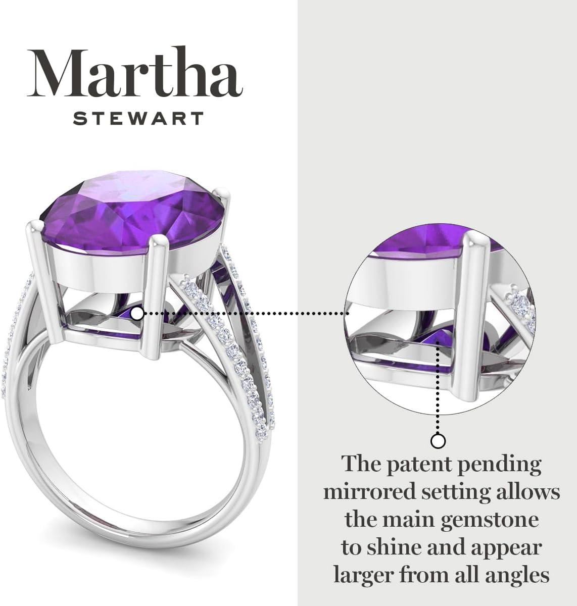 imageMartha Stewart 10 14 Carat Oval Shape Gemstone Ring with Lab Grown Diamonds in Sterling Silver ChoAmethyst