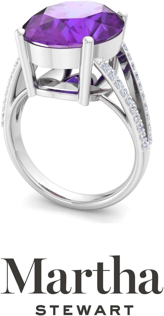 imageMartha Stewart 10 14 Carat Oval Shape Gemstone Ring with Lab Grown Diamonds in Sterling Silver ChoAmethyst
