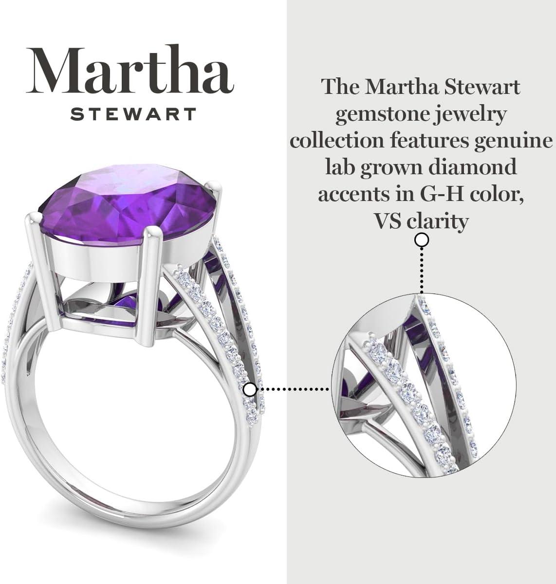 imageMartha Stewart 10 14 Carat Oval Shape Gemstone Ring with Lab Grown Diamonds in Sterling Silver ChoAmethyst
