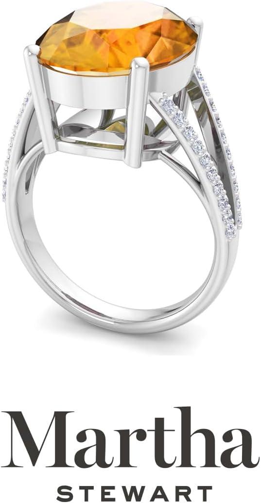 imageMartha Stewart 10 14 Carat Oval Shape Gemstone Ring with Lab Grown Diamonds in Sterling Silver ChoCitrine