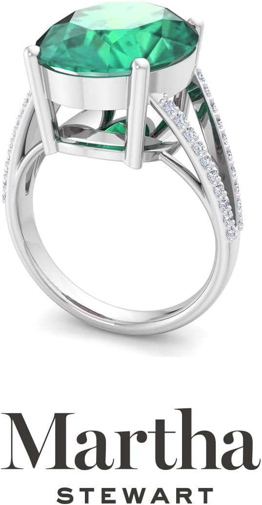 imageMartha Stewart 10 14 Carat Oval Shape Gemstone Ring with Lab Grown Diamonds in Sterling Silver ChoEmerald