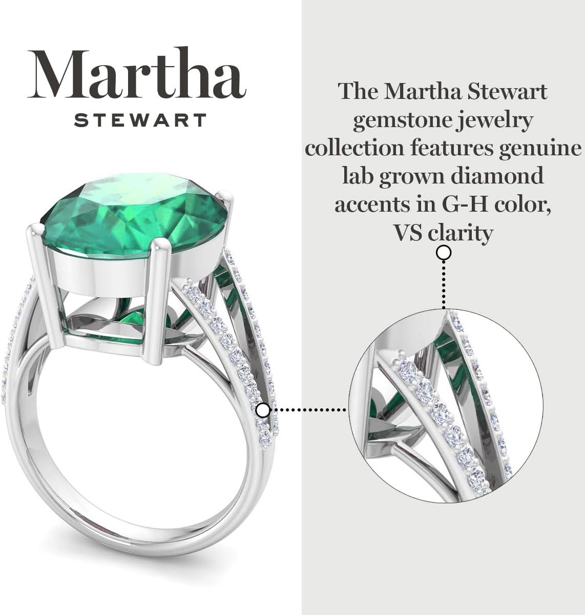 imageMartha Stewart 10 14 Carat Oval Shape Gemstone Ring with Lab Grown Diamonds in Sterling Silver ChoEmerald