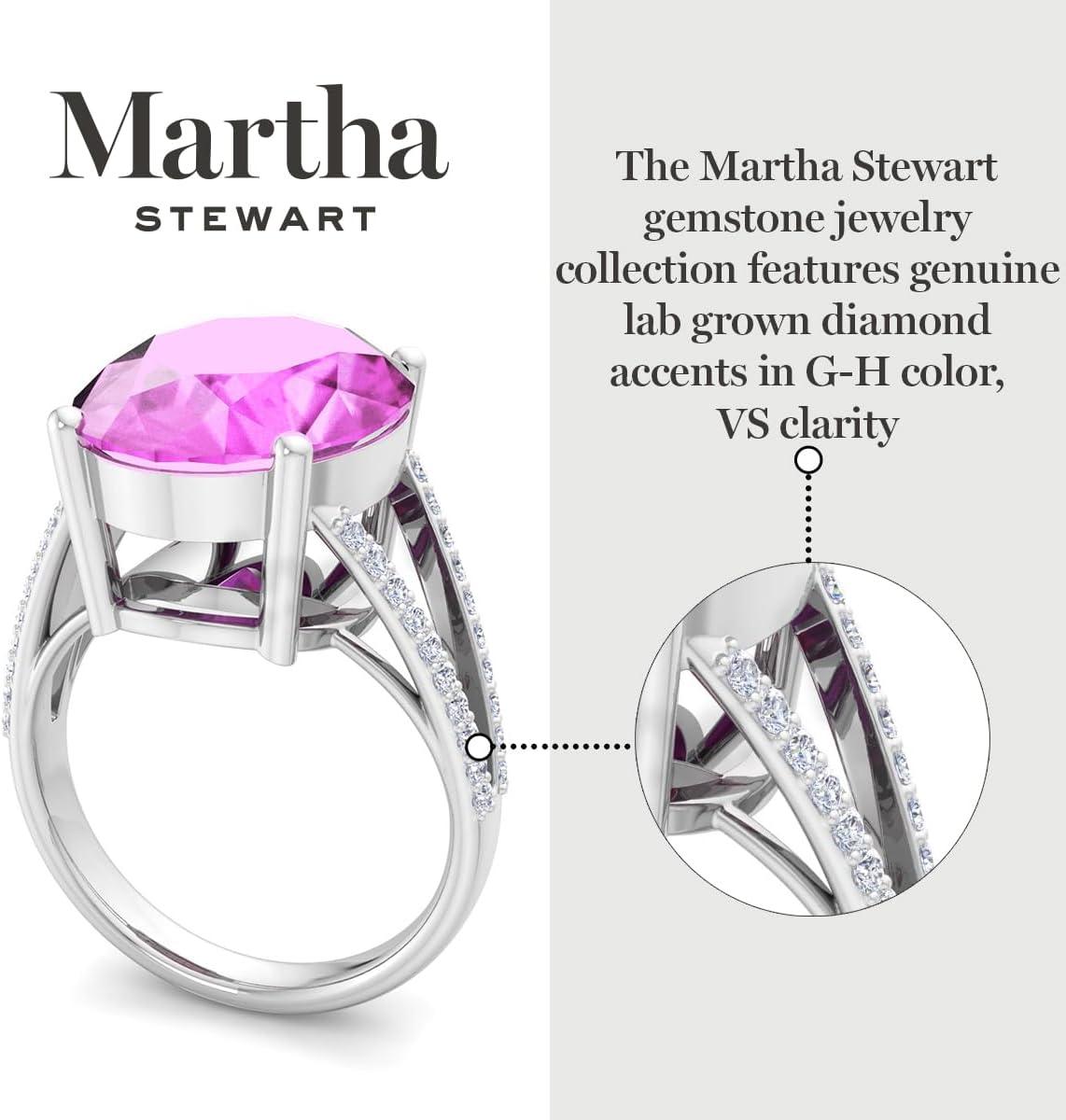 imageMartha Stewart 10 14 Carat Oval Shape Gemstone Ring with Lab Grown Diamonds in Sterling Silver ChoPink Sapphire