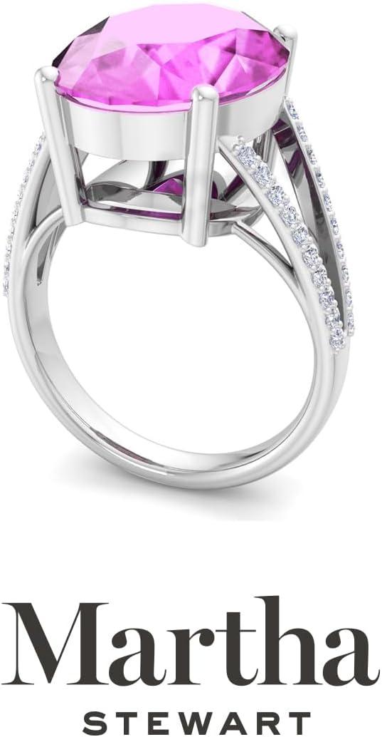 imageMartha Stewart 10 14 Carat Oval Shape Gemstone Ring with Lab Grown Diamonds in Sterling Silver ChoPink Sapphire
