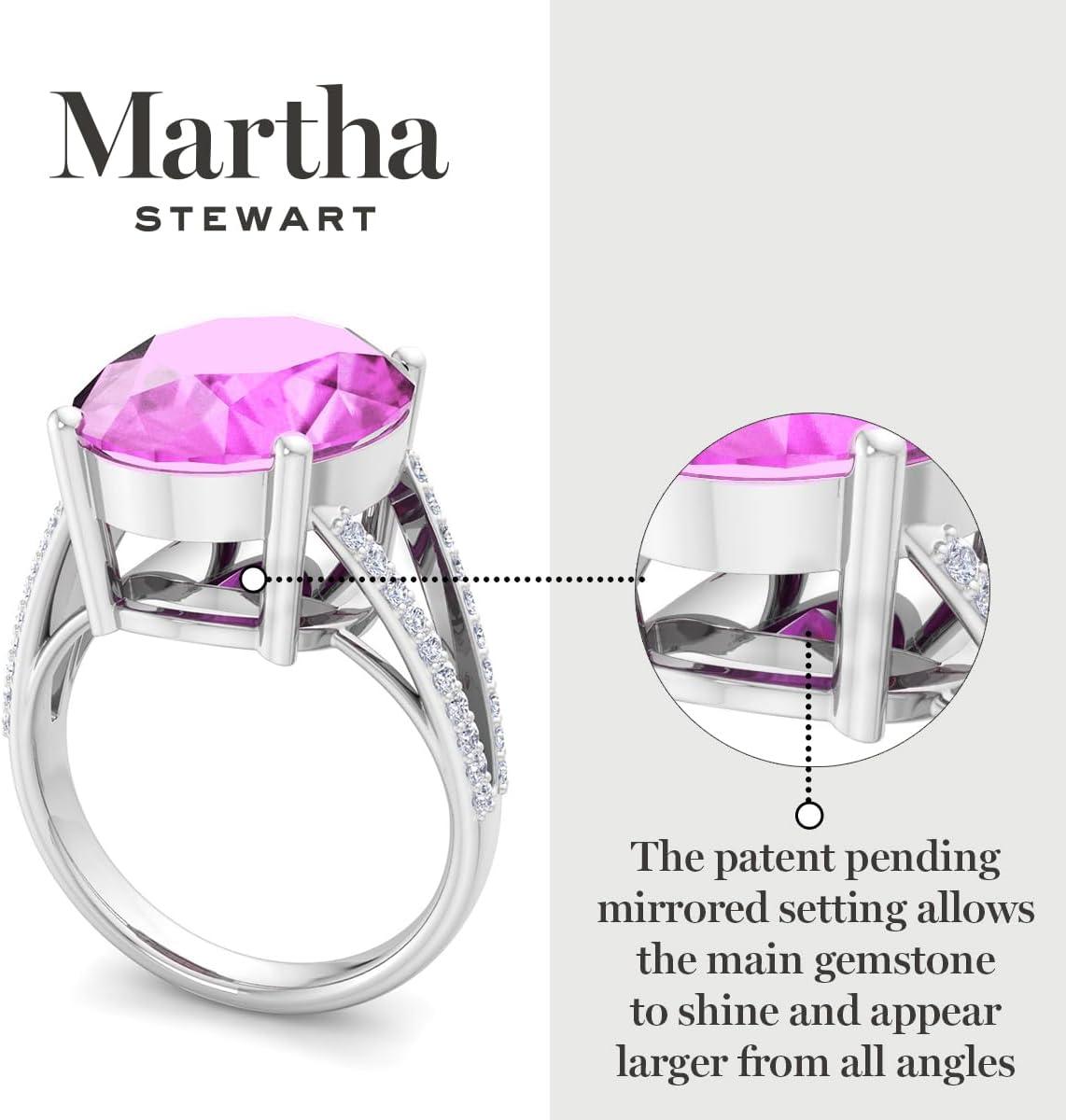imageMartha Stewart 10 14 Carat Oval Shape Gemstone Ring with Lab Grown Diamonds in Sterling Silver ChoPink Sapphire