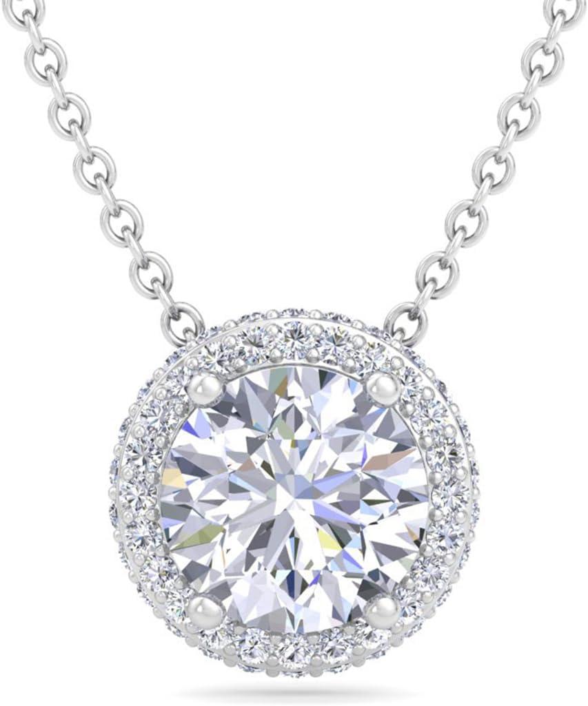imageMartha Stewart 2 14 Carat Lab Grown Diamond Halo Necklace In 14 Karat Gold Lab Grown Diamond Necklace For Womenwhitegold