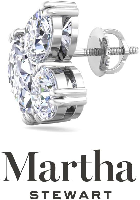 imageMartha Stewart 3 Carat Lab Grown Diamond Cluster Stud Earrings Marquise Round Oval Shapes in 14K Goldwhitegold