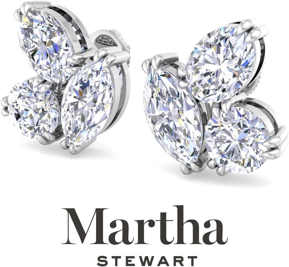 imageMartha Stewart 3 Carat Lab Grown Diamond Cluster Stud Earrings Marquise Round Oval Shapes in 14K Goldwhitegold
