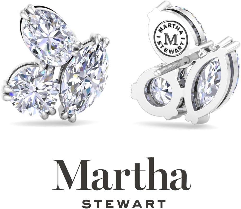 imageMartha Stewart 3 Carat Lab Grown Diamond Cluster Stud Earrings Marquise Round Oval Shapes in 14K Goldwhitegold