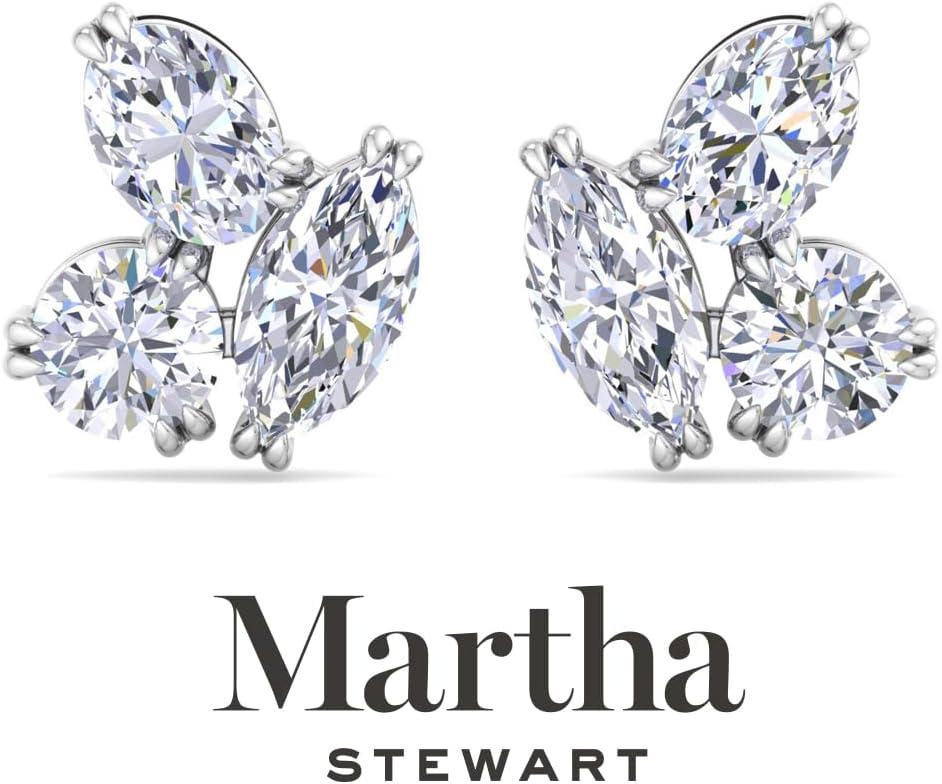 imageMartha Stewart 3 Carat Lab Grown Diamond Cluster Stud Earrings Marquise Round Oval Shapes in 14K Goldwhitegold