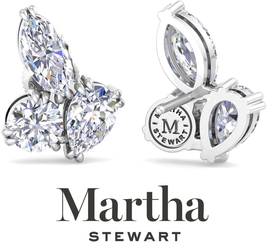 imageMartha Stewart 3 Carat Lab Grown Diamond Cluster Stud Earrings Marquise Round Pear Shapes in 14K Goldwhitegold